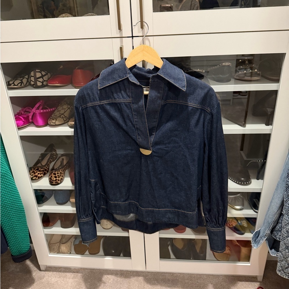 Zimmermann Dark Blue Appliquéd Denim Shirt - Picture 4 of 7